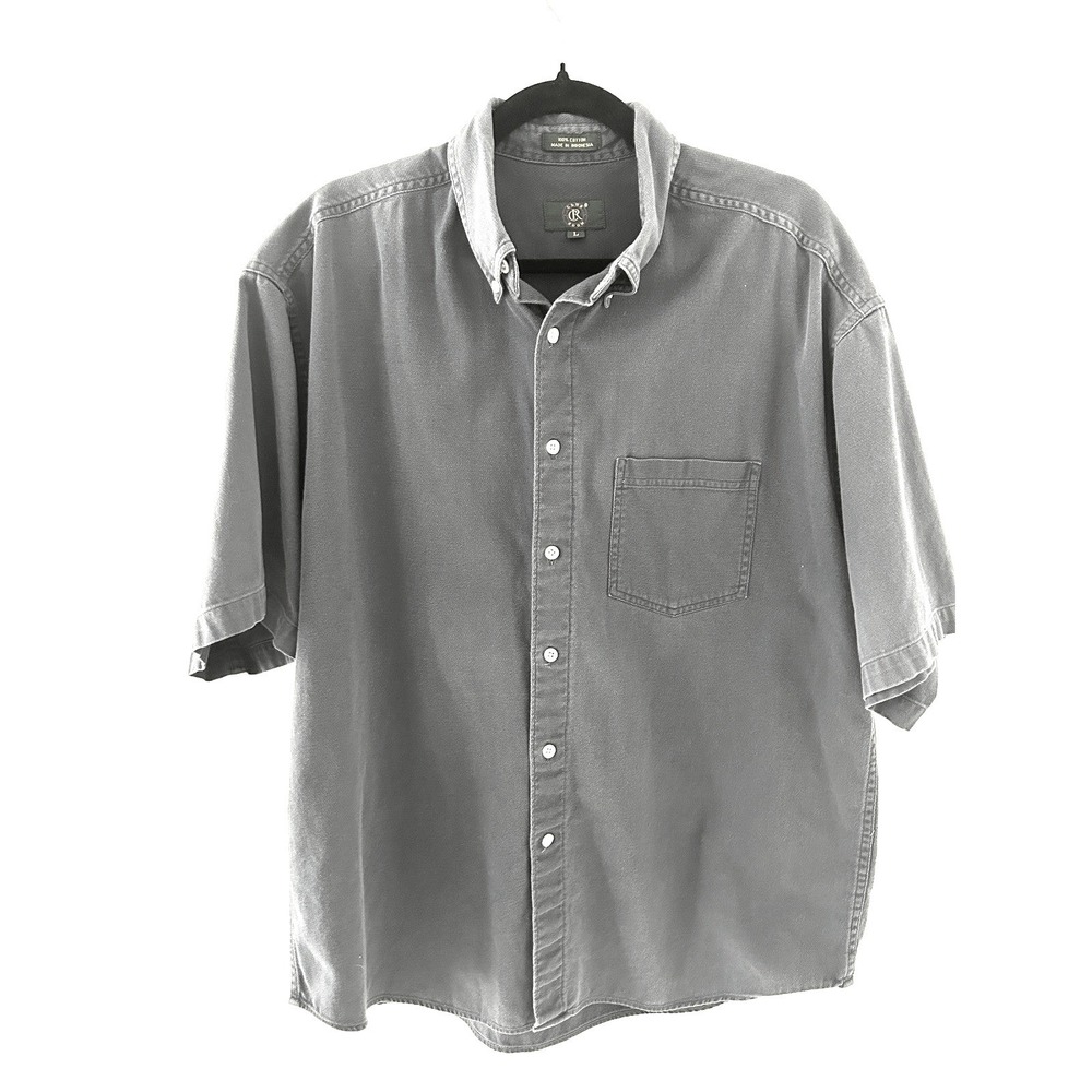 Club Room Mens‎ Navy Blue Short Sleeve Button Down Cotton Shirt Large